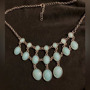 Women’s Light Aqua Statement Bib Necklace - Silver Tone